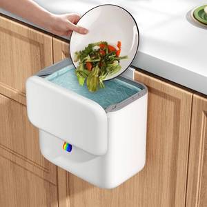 lot 44362 image: Compost Bin Kitchen for Countertop or Under Sink, 2.6 Gallon Hanging Small Trash Can with Lid, Garbage Can for Cabinet Door, Indooroutdoor Food Waste Bin for Kitchen, Bathroom, RV, Office, White - Retail $18