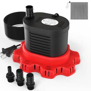 lot 44369 image: Pool Cover Pump Above Ground - 850 GPH Submersible Water Pump for Pool Draining, Portable Small Sump Pumps with 16 Drainage Hose and 25 Power Cord, 3 Adapters, Black - Retail $36
