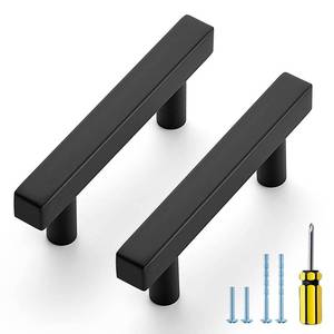 lot 44378 image: Black Cabinet Handles 5 Pack 2-12 inch Matte Black Square Cabinet Pulls Kitchen Hardware 4 inch Overall Length Kitchen Drawer Pulls - Retail $16