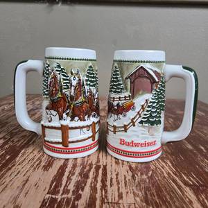 Pair of Budweiser Clydesdales Holiday Beer Stein