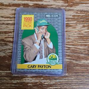 lot 77 image: 1990 NBA Hoops Gary Payton Rookie Draft Pick Card, 3x