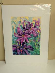 lot 16859 image: Purple Clematis Floral Original Artwork by Holly Miller