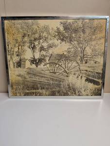 lot 16866 image: Framed Rural Farmstead Photographic print on canvas with vintage appeal in chrome frame