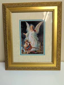 lot 16867 image: Guardian Angel Print in Ornate Gold Frame