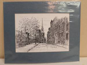 lot 16895 image: Old North Church Boston 1723, Matted in Blue Print