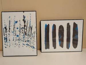 lot 16897 image: Modern Abstract Dark Blue Splatter Ink Art Print Set