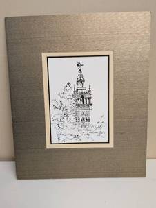 lot 16902 image: Matted Black-and-White Architectural Print  ChurchCathedral Illustration, matted.