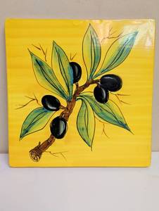lot 16910 image: Hand-Painted in Italy Olive Branch Ceramic Tile