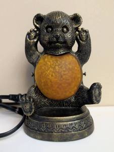 lot 16921 image: Bear Table Lamp - Vintage style wAmber textured globe