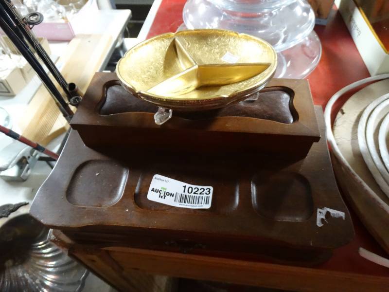 lot 10223 image: Wooden Jewelry Box and Glass Jewelry Dish