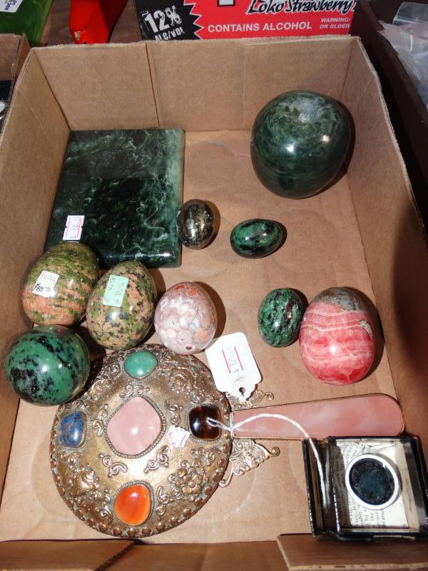 lot 10248 image: lot of epodote polished stone eggs and mirror