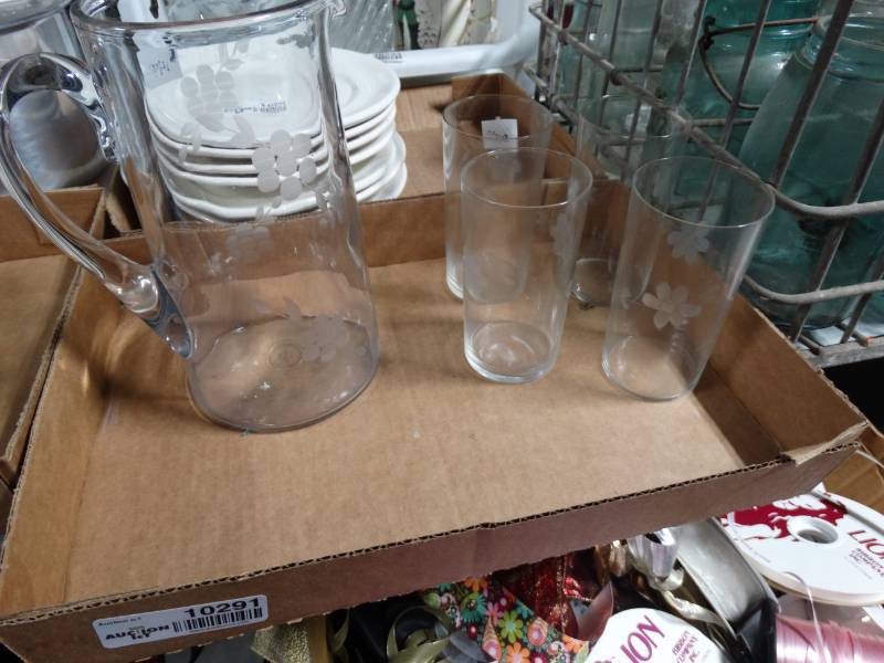 lot 10291 image: set of 4 glass cups and 1 matching pitcher