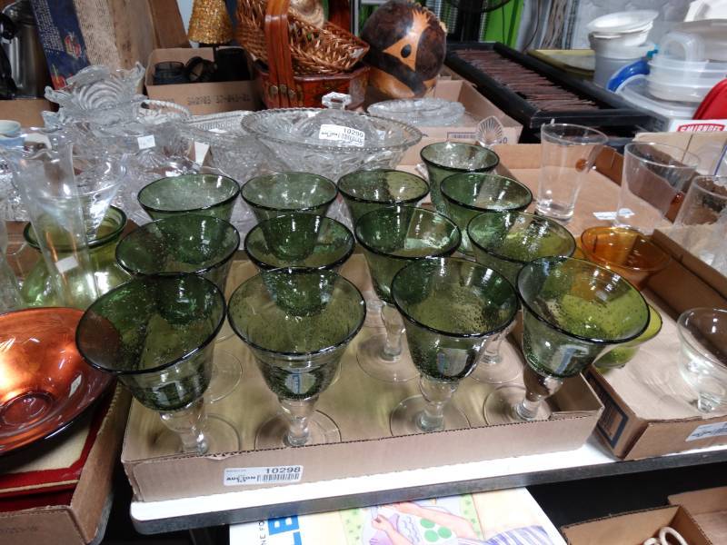 lot 10298 image: lot of 13 green hand blown wine glasses