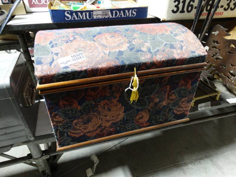 lot 10329 image: small floral chest with matching floral clock
