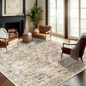 lot 421221 image: Retails for $161 Washable Area Rug 10x14 Boho Design Non-Shedding Easy Care Ideal for High Traffic Areas in Living Room Bedroom Office Coffee Table Kitchen Large Carpet