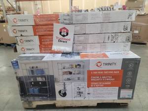 lot 56695 image: TRINITY Wire Shelves & Stainless Steel Prep Tables -  6-Tier Shelves (3ct) , 5 Tier (1ct), Prep Table (4ct)