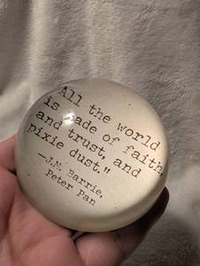 lot 2008 image: Peter Pan Quote Glass Dome Paperweight