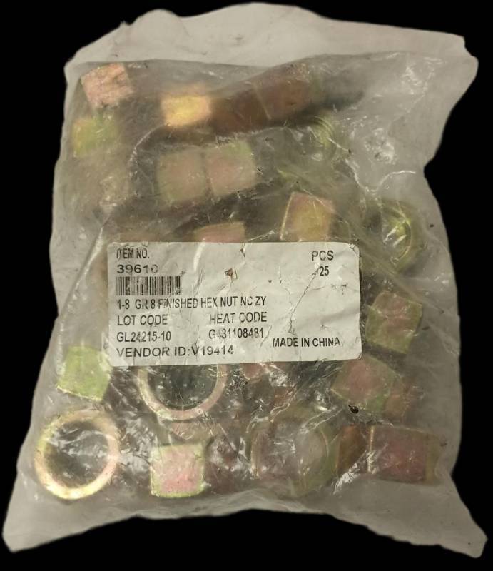 lot 107 image: 1-8 Grade 8 Zinc Finished Hex Nuts - 25 Pack