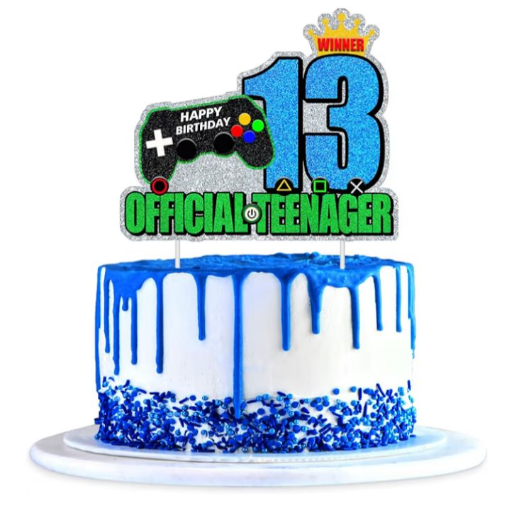 lot 430 image: 1Pcs Video Game 13th Official Teenager Cake Topper - 13 Years Old Birthday Decorations Video Game Cake Pick Gamepad Cake Topper for Gamers Birthday Party Supplies 13th Cake Decorations Topper. DP60