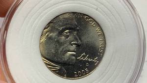 lot 390 image: 2005-D Jefferson Buffalo Nickel Coin BU Brilliant Uncirculated in protective case