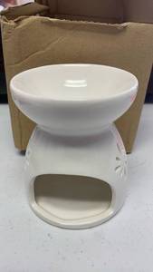lot 418 image: White Ceramic Oil Burner with Floral Design - Aroma Difuser - Cherry Blossom approx 3.5 inches tall