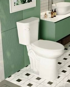 lot 25035 image: Deervalley Two-Piece Elongated Toilet, 12in Rough-in Single-Flush, 1.28 GPF- Retail $214