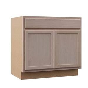 lot 25036 image: Hampton Bay Hampton Unfinished Beech Recessed Panel Stock Assembled Sink Base Kitchen Cabinet, 36 in. x 34.5 in. x 24 in