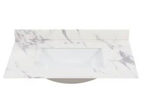lot 25042 image: Home Decorators Collection 37 in. W x 22 in. D Engineered Stone Composite White Rectangular Undermount Single Sink Vanity Top in Toscana- Retail $249