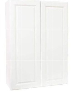 lot 25044 image: Hampton 30 in. W x 12 in. D x 42 in. H Assembled Wall Cabinet in Satin White- Retail $247