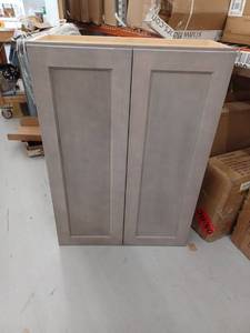 lot 25045 image: 30-inch Gray Kitchen Wall Cabinet With 3 Adjustable Shelves