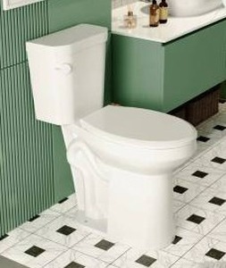 lot 25046 image: Deervalley Two-Piece Elongated Toilet, 12in Rough-in Single-Flush, 1.28 GPF- Retail $214