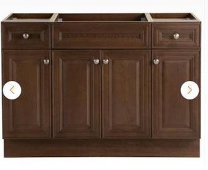 lot 25048 image: 48 inch W x 22 D x 34 H Glensford Bathroom Vanity Cabinet Without Top - Butterscotch- Retail $459