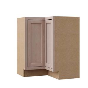 lot 25051 image: Hampton Unfinished Beech Recessed Panel Assembled Lazy Susan Corner Base Kitchen Cabinet (28.5 in x 34.5 in x 16.5 in)- Retail $239