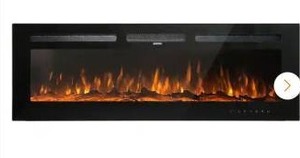 lot 25053 image: Black 60 in. Wall Mounted Recessed Electric Fireplace with Logs and Crystals, Remote 1500750 Watt