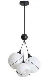lot 25068 image: Deyidn Modern 3-Light Black Chandelier Height Adjustable with 3 Globe Opal Frosted Glass Shade