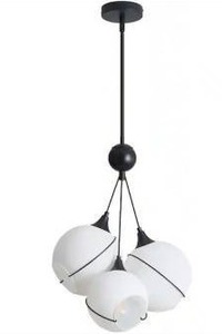 lot 25073 image: Deyidn Modern 3-Light Black Chandelier Height Adjustable with 3 Globe Opal Frosted Glass Shade