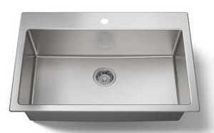 lot 25098 image: Stainless Steel 1 Hole Center Drain Sink, 33 W x 22 D x 8 34 H Inch- Retail $429
