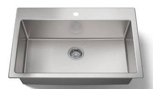 lot 25102 image: Stainless Steel 1 Hole Center Drain Sink, 33 W x 22 D x 8 34 H Inch- Retail $429