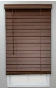 lot 25172 image: StyleWell Textured Dark Oak Cordless Room Darkening Faux Wood Blinds with 2 in. Slats, 52.75 in. W x 72 in. L, (Incomplete)