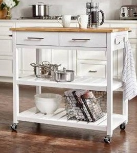 lot 25173 image: Stylewell Glenville Cream White Rolling Kitchen Cart- Retail $349