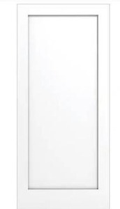 lot 25179 image: Alexandria Moulding 36 in x 80 in x 1-38 in. 1-Panel Flat, Shaker Sticking, Pre-Fit and Beveled, Primed Wood Core Door Slab- Retail $264