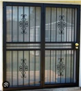 lot 25184 image: Recessed Mount Steel Double Patio Security Storm Door, Black