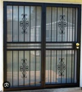 lot 25185 image: Recessed Mount Steel Double Patio Security Storm Door, Black