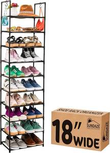lot 1006 image: Sundaze Shoe Rack - 10 Tier Tall Shoe Rack for Closet, Sturdy Stackable Shoe Organizer for Closet, Bedroom, Entryway, Garage, Non Woven Fabric Shelf, Black, Holds 20-30 Pairs