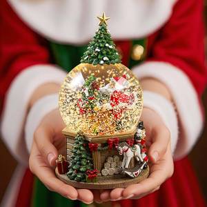 lot 1010 image: LOVE FOR YOU Gift Wrapped Lighted Christmas Tree Snow Globe Music Box Santa Claus Walnut Soldier Rocking Horse Dog Teddy Bear Train Festival Xmas Indoor Home Decoration Ornament Holiday Party Gifts