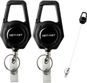 lot 1022 image: Retractable Keychain Heavy Duty, Multitool Carabiner Badge Holder, ID Holder Clip, Tactical Badge Reel With 29.5 Steel Cord, 2Pack Black