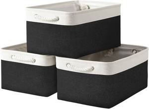 lot 1041 image: TheWarmHome Storage Basket for Organizing - Large 3 Pack 15.7x11.8x8.3 inch Collapsible Storage Bin for Shelves with Handles Laundry Cube Toy Closet Nursery (Whiet & Black)