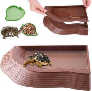 lot 3210 image: Tortoise Water Dish with Ramp, 3-Piece Tortoise Food & Water Bowls with Leaf Food Dish for Small Reptiles like Bearded Dragon, Gecko & Lizard