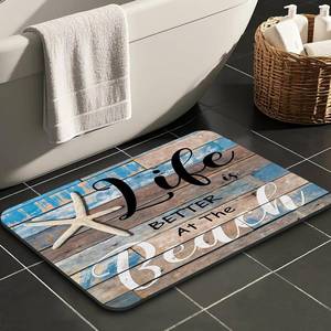 lot 3215 image: Life is Better at The Beach Starfish Wooden Board Bathroom Rugs Mat Non Slip Super Absorbent Stain Resistant Quick Dry Thin Bathroom Rug-Bath Mats for Bathroom Floor Bathtub,30x20