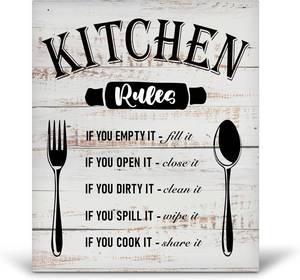 lot 3223 image: Kitchen Rules - Hanging Kitchen Rules Wood Decor Sign - Rustic Kitchen Wall Art Decor - Kitchen Decorations for Kitchen Wall Decor Kitchen Counter Decor - A01
